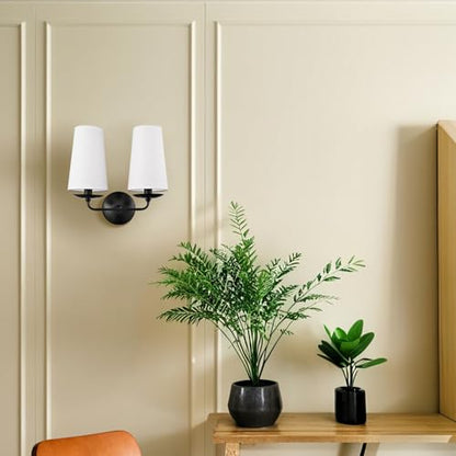 Moose Double Head Wall Sconce Black Hardwired with Fabric Shade | Industrial 2-Light Linen Classic Wall Lamp for Bedroom Hallway Living Room Bedside - color: Black, size: 1-Pack | 2-Light