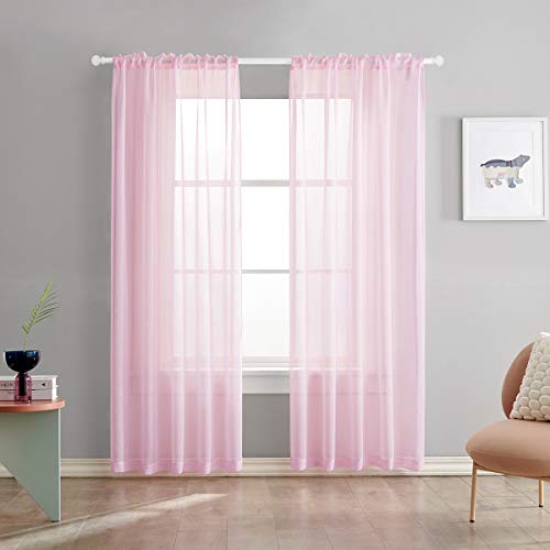 Christmas Baby Pink Sheer Curtains 72 Inches Long Semi Faux Linen Light Flitering Pink Sheers Curtain for Bedroom Living Room Girls Kids Room 2 Panels 52x72 Inch Length Blush Pink - color: Baby Pink, size: 52"W x 72"L (Pack of 2)