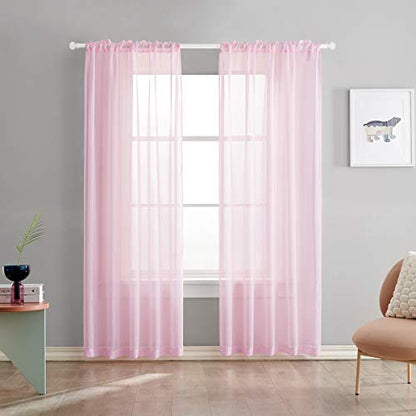 Christmas Baby Pink Sheer Curtains 72 Inches Long Semi Faux Linen Light Flitering Pink Sheers Curtain for Bedroom Living Room Girls Kids Room 2 Panels 52x72 Inch Length Blush Pink - color: Baby Pink, size: 52"W x 72"L (Pack of 2)