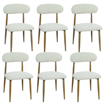 FREKEN Modern Upholstered Dining Chairs Set of 6, Mid-Century Metal Frame with Wood Grain, Linen Fabric Side Chair for Kitchen Dining Room, 350lbs Capacity, Beige - color: Beige - Wood Grain Legs, size: Set of 6