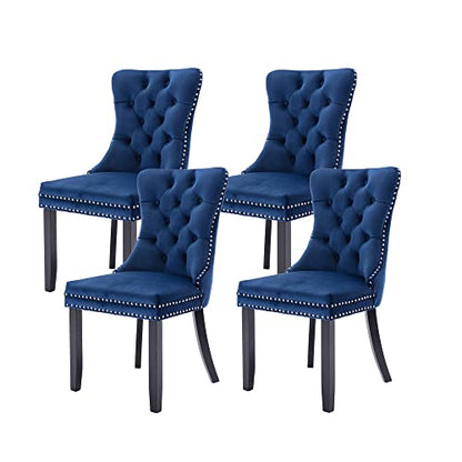 Virabit Blue Dining Chairs Set of 4, Velvet Tufted with Nailhead Back and Ring Pull Trim, Upholstered for Kitchen/Bedroom/Dining Room - color: Blue, size: set of 4