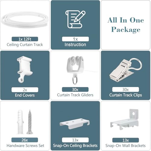 KOLAKO Flexible Bendable Curtain Track Ceiling Wall Mount 12Ft Sliding Ceiling Curtain Track System for RV Bay Shower Curtain Rods, White - color: White, size: 12Ft