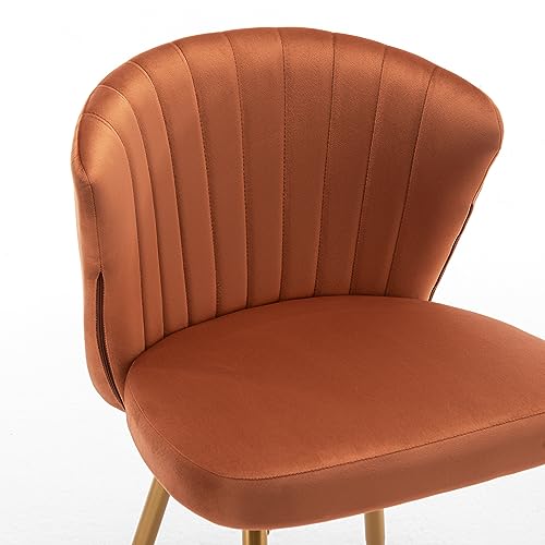 GDFStudio 30.71" Modern Velvet Accent Chair, Comfy Lounge Chair, Upholstered Side Chair with Channel Tufted Back, Gold Metal Legs, Armless Reading Chair for Living Room Bedroom Small Spaces, Orange - color: Orange + Polyester