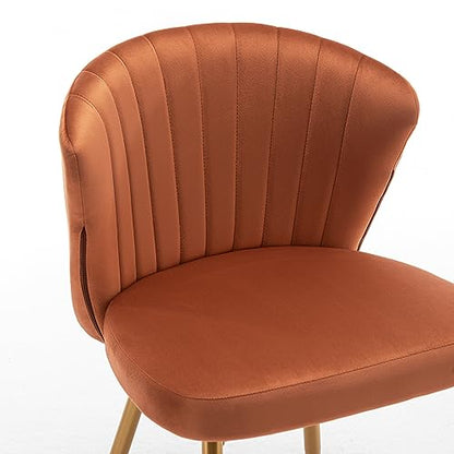 GDFStudio 30.71" Modern Velvet Accent Chair, Comfy Lounge Chair, Upholstered Side Chair with Channel Tufted Back, Gold Metal Legs, Armless Reading Chair for Living Room Bedroom Small Spaces, Orange - color: Orange + Polyester