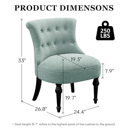 Upholstered Accent Chair, French Country Side Chair (1, Teal) | with Tufted Backrest, Thick Padded Seat and Solid Wood Legs for Bedroom, Living Room, Vanity & Reading Nook - color: Teal