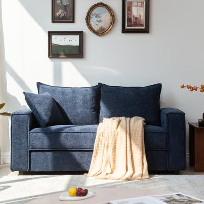 YUHUASHI Linen Fabric Loveseat Sofa, Modern Upholstered 2-Seater Couch with Square Arms and Throw Pillow, Sturdy Small Space Sofa Furniture for Living Room Bedroom Apartment (Blue, 65 Inch W) - color: Blue, size: 65 Inch W