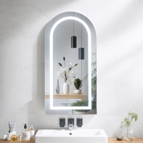 FUSUNBAO Arched Medicine Cabinet with LED Light, Recessed Black Bathroom Mirror Cabinet with Integrated Storage, Wall-Mounted Mirror Medicine Cabinet (White) - color: White, size: Arched