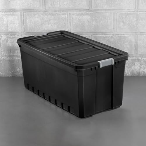 Sterilite 9-Pack Plastic Storage Bins with Lids, Stackable Containers, 50 Gallon, Black - size: 50 Gallon, style: 9 Pack