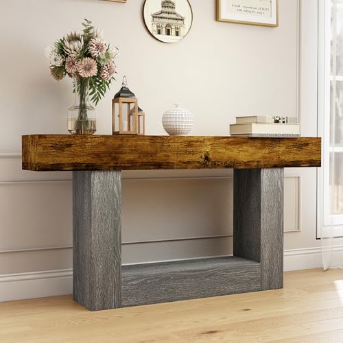 Spaco 63'' Long Console Table,2 Tier Farmhouse Entryway Table Sofa Table with Storage,Wood Behind Couch Table for Living Room, Hallway,Foyer - color: Rustic Brown W/Grey Leg (63'')