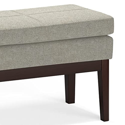 SIMPLIHOME Carlson 27" Wide Woven Fabric Rectangle Ottoman in Greige | Mid-century modern ottoman with a padded seat for bedroom, entryway or living room; footstool or footrest. - color: Greige, style: Small Ottoman Bench