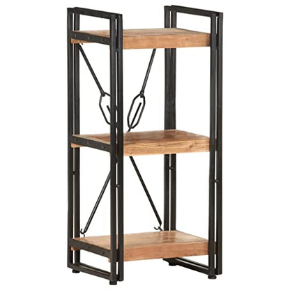 3-Tier Industrial Bookcase, Solid Acacia Wood Bookshelf with Powder-Coated Steel Frame, Rustic Storage Organizer Display Stand for Study or Home Office, 11.8 x 15.7 x 31.5 in