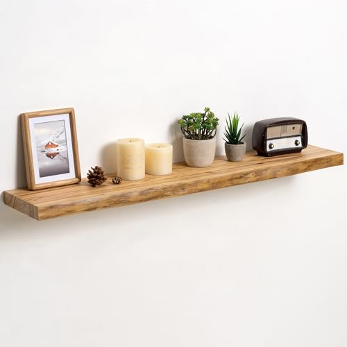 Fun Memories Floating Shelves for Wall, Solid Elm Wood Live Edge Floating Shelf, 40 x 8 Inch Rustic Wall Shelf with Invisible Brackets for Living Room Bedroom Kitchen, Natural - color: Natural Finish, size: 40", Single