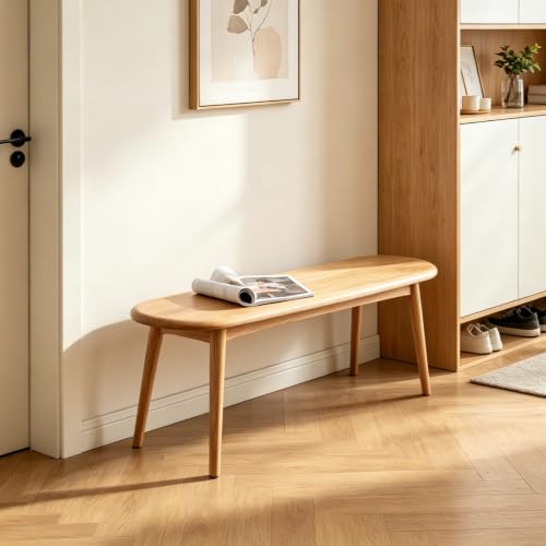 39.4" Solid Oak Skinny Bench, Natural Finish – Narrow End of Bed Bench for Bedroom, Also for Dining, Kitchen & Entryway - size: 39 Inch(Rounded corners)