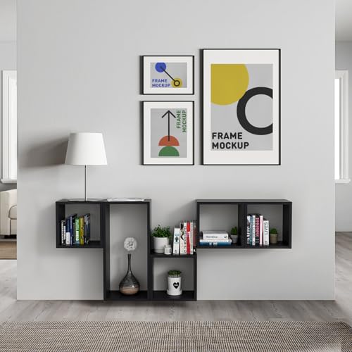 Wall Mount Shelf Set of 4, Floating Cube Shelves for Space Discovery Home and Commercial Use, Large Size Shelves Set, Black - color: Black, size: Set4