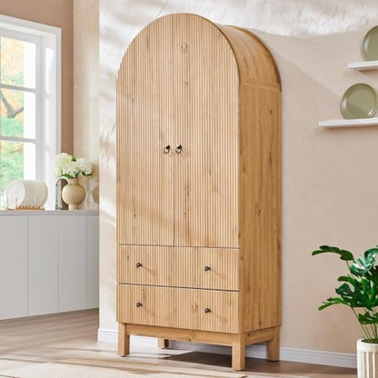 IFGET Fluted Arched Pantry Cabinet, 71" Tall Kitchen Storage Pantry Cabinet with Adjustable Shelves and 2 Large Drawers, Freestanding Morden Versatile Cupboard for Living Room, Bathroom, Natrual - color: Natural