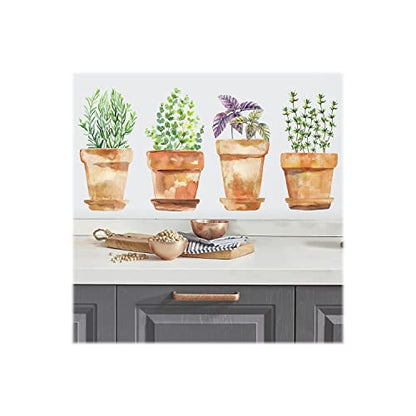 RoomMates Watercolor Potted Herbs Peel and Stick Wall Decals, Vinyl, Made in USA - style: potted herbs