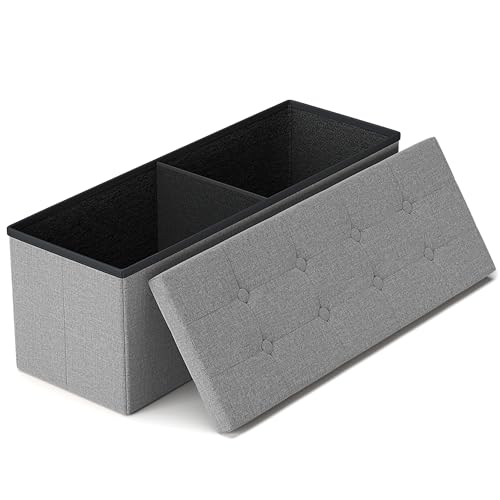 GLAXYFUR 43 Inches Folding Storage Ottoman Bench, Storage Chest | Ottoman Foot Rest, End of Bed Bench, Load 660 lb, Storage Box for Living Room, Bedroom, Entryway - color: Light Grey