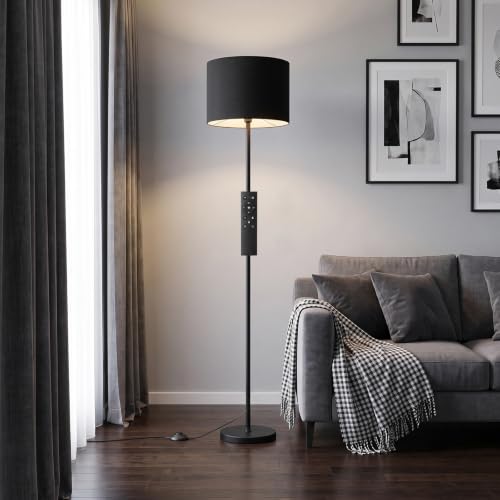 Dimmable Floor Lamp for Living Room with Remote, 9W 900LM LED Bulb Included, Black Shade Black Pole - color: black & soft black