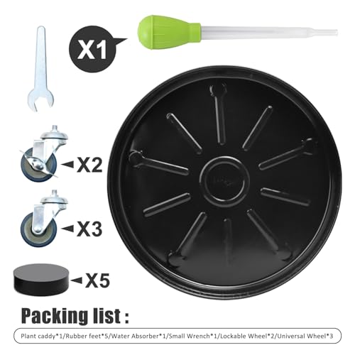 1 Pack 17 Inch Metal Plant Caddy With Lockable Wheels,Plant Stand Dolly for Heavy Planter,Wheeled Planter Saucer Tray,Rolling Plant Stand,Heavy-Duty Plant Caddy for Indoor and Outdoor(Black) - color: Black, size: 17 INCH 1PACK