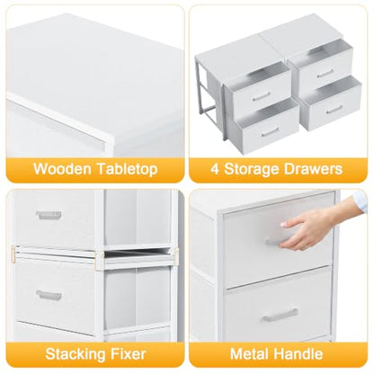 2 Pack Stackable Storage Drawers, Closet Drawers, White | Closet Organizers and Storage Dresser for Closet with Fabric Drawers Ideal for Bedroom & Dorm Storage Clothes Storage