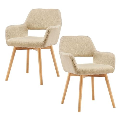 Mid Century Modern Dining Chairs Set of 2 & 4 & 6 Comfy Accent Chair Upholstered Kitchen Dining Living Room Chairs for Bedrooms Waiting Room Home Arm Desk Chair No Wheels (Wool Light Khaki, 2) - color: Wool Light Khaki