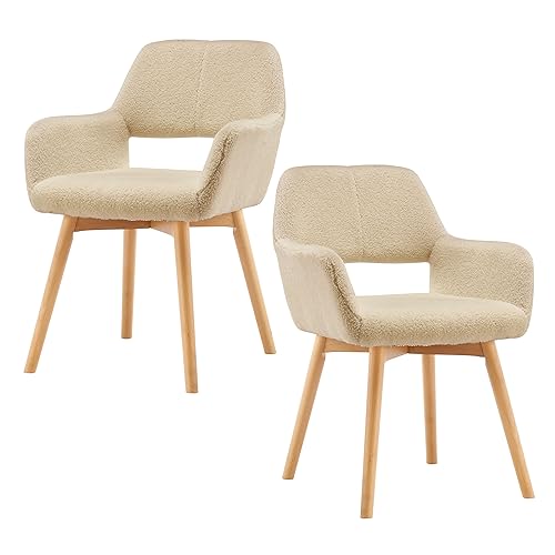 Mid Century Modern Dining Chairs Set of 2 & 4 & 6 Comfy Accent Chair Upholstered Kitchen Dining Living Room Chairs for Bedrooms Waiting Room Home Arm Desk Chair No Wheels (Wool Light Khaki, 2) - color: Wool Light Khaki