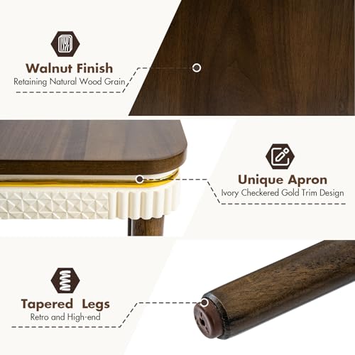 Hyfirm Walnut Side Table End Table Nesting Tables Set of 3, Retro Nesting Tables with Veneered Top & Gold Trim, Mid Century Modern Nesting Wood Coffee Tables for Living Room/Bedroom/Apartment - color: Walnut Top+ivory Apron