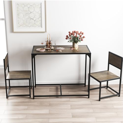Giantex 3-Piece Dining Table Set for 2, Small Industrial Kitchen Table with 2 Chairs, Metal Frame, Space Saving Dinette Set for Breakfast Nook Dinner Small Space Apartment Living Room, Grey Oak - color: Grey