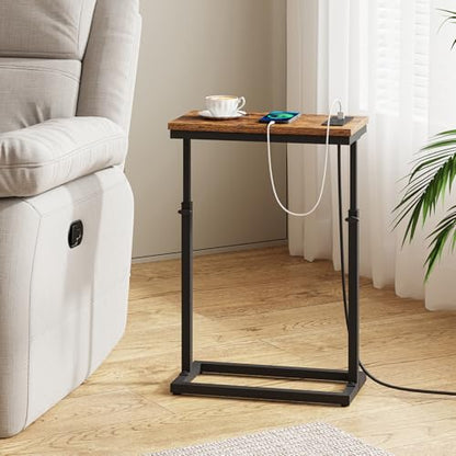 TUTOTAK End Table with Charging Station, Side Table, Tall Couch Table | Sofa Table, for living Room, Bedroom, Brown TB01BB084 - color: Brown, size: 1 Pack, style: With Plug