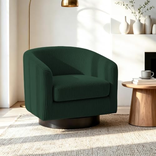 Swivel Barrel Chair, Corduroy Accent Chair, Dark Green | Modern Round Armchair | Comfy Upholstered Reading Seat with Removable Cushion | For Living Room, Bedroom, Office - color: Hunter Green