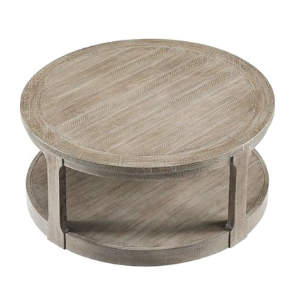 40" Round Coffee Table with Wheels, Circle 2 Tier Solid Wood Center Coffee Table, Mid Century Retro Farmhouse Rounded End Table for Living Room Apartment, ø40 x 17.52" H (Light Brown) - color: D-40" Light Brown