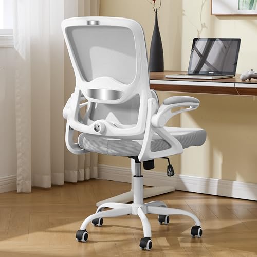 Ergonomic Office Chair,Mesh Office Chair with Lumbar Support,Mid Back Desk Chair with Flip-up Arms,400 lbs Comfy Computer Chair for Home Office (Light Grey) - color: Light Grey