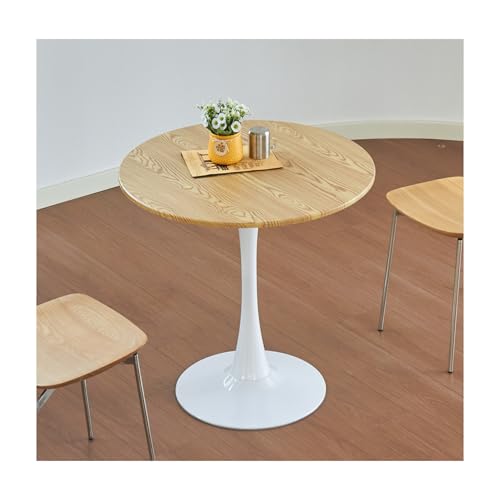 Round Dining Table, 24" Circle Tulip Table with Thickened Tabletop & Metal Pedestal, Mid Century Modern Bistro Table for Kitchen, Small Places, Living Room, Cafe (Faux Oak) - color: Faux Oak, size: 24"