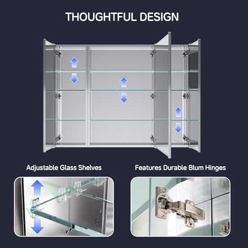 48"x36" Medicine Cabinet with Mirror & Soft Close Hinges, Surface Mount or Recessed Medicine Cabinet with Adjustable Shelves, Bathroom Wall Medicine Cabinet with Storage, Aluminum Alloy Frame, Combo - size: 48" x 36"