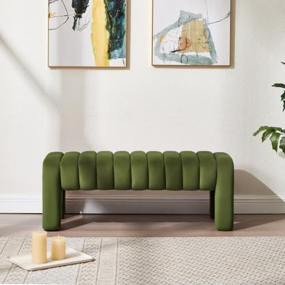 43.3” Dining Room Bench, Olive Green Tufted Upholstered End of Bed Bench, Modern Entryway Ottoman Window Seat with Solid Wood Legs and Padded Seat for Bedroom, Hallway and Living Room (Velvet) - color: Olive Green Velvet, size: 43.3"