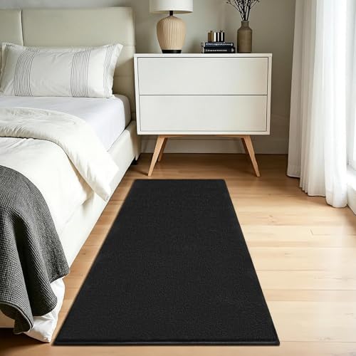 Vasofe 2x4 Black Hallway Runner Rug, Non Slip Washable Bedroom Runner Rugs | Indoor Thickened Memory Foam Bedside Rugs for Nursery Dorm Kids Boys Room, Medium Pile Shag Fluffy Carpets for Entrance Hall - color: Black, size: 2' x 4' (Rectangular)