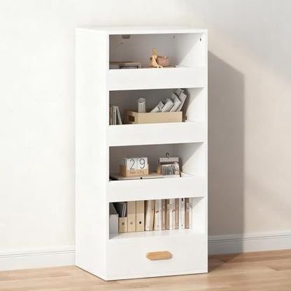 4-Tier Bookshelf with 4 Drawers, Tall Bookcase with 3 Sliding Drawers & Large Bottom Drawer, Engineered Wood Storage Shelf for Home Office, Living Room, Bedroom, Modern White - color: C-white