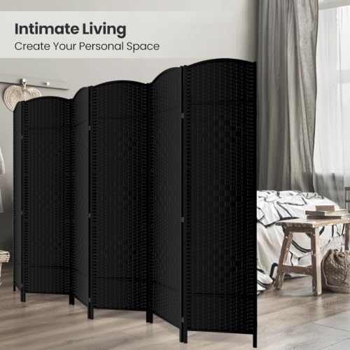 6 Panel Folding Room Divider,Woven Privacy Screen,Black | Solid wood frame, handcrafted diamond pattern, 6FT tall, extends to 94.5 inches wide, no assembly required - color: Black, size: 6-Panel