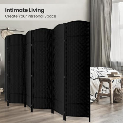 6 Panel Folding Room Divider,Woven Privacy Screen,Black | Solid wood frame, handcrafted diamond pattern, 6FT tall, extends to 94.5 inches wide, no assembly required - color: Black, size: 6-Panel