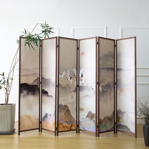 6 Panel Room Divider, Double-Sided Folding Privacy Screen for Home Office – Freestanding Wall Partition with New Chic Colorful Landscape 67" H x 63" W - 5.6 ft Tall - color: Colorful Landscape, size: 6 Panel