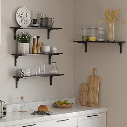 Long Wall Shelves, 31.5Inch Wooden Wall Mounted Shelves, Set of 2 | Floating Book Shelves, Metal Brackets, Easy Assembly, Max Load 22lbs, Wall Storage Ledges, Bedroom/Bathroom/Kitchen, Espresso - color: Espresso, size: 31.5 Inch