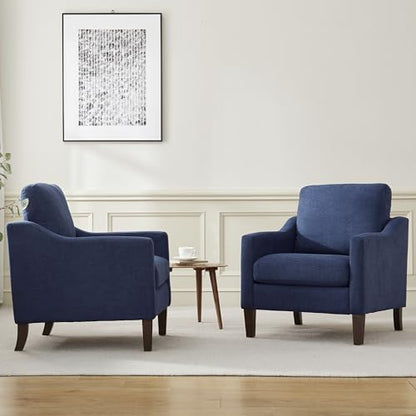 VKNOW Accent Chairs, Living Room Chairs with Wood Legs, Blue | Mid Century Armchair, Flexible Cushion, No Tool Assembly, Removable Cushion, Upholstered Single Sofa For Living Room, Bedroom - color: Navy Blue