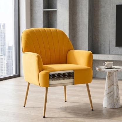 Velvet Accent Chair with Armrest, Modern Curved Back Barrel Chair, Soft Cushion Single Sofa for Living Room Bedroom Office Cafe Yellow - color: Yellow