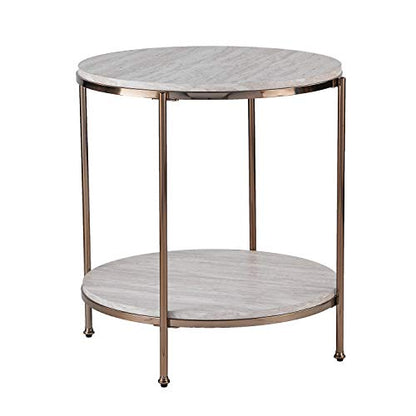 SEI Furniture Silas Round Faux Stone End Table, Champagne