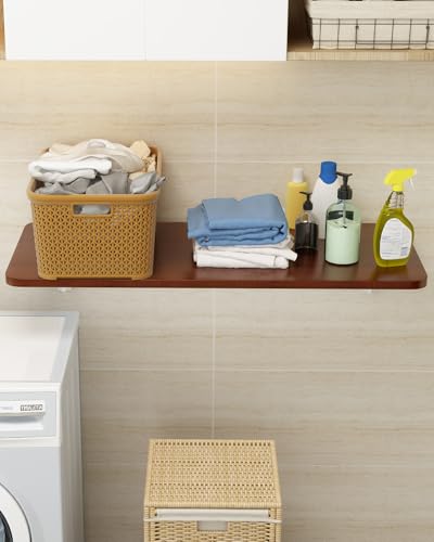 Wall Mounted Laundry Room Folding Table，Fold Down Desk for Small Spaces |Office|Study|Work Bench|Kitchen Dining Restaurant| Home Bar | Waterproof Easy to Install and Clean 39.4"×19.7" - color: Walnut Color, size: 39.4"×19.7"