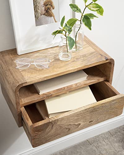 Kate and Laurel Kato Transitional Wood Floating Side Table with Drawer, 18 x 10 x 9, Natural Brown, Modern Wooden Floating Nightstand for Bedroom Bedside Table - color: Natural