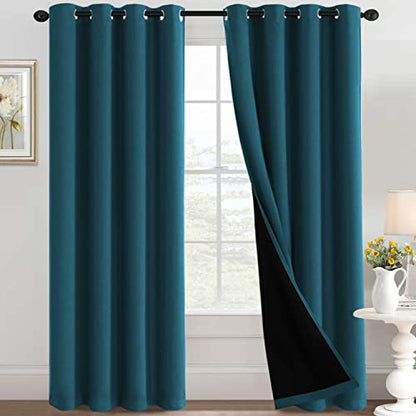 H.VERSAILTEX 100% Blackout Curtains for Bedroom Thermal Insulated Black Out Living Room Curtains 84 inch Long Noise Reducing Window Curtains with Black Liners 1 Panel, 52x84 Inch, Dark Teal - color: Blackout Dark Teal, size: 52"W x 84"L (Pack of 1)