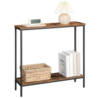 HOOBRO 29.5" L Narrow Console Table, 8.7" D Small Entryway Table | Sofa Table Behind Couch with 2-Tier Storage Display Shelves for Hallway, Foyer, Living Room, Bedroom - color: Rustic Brown and Black