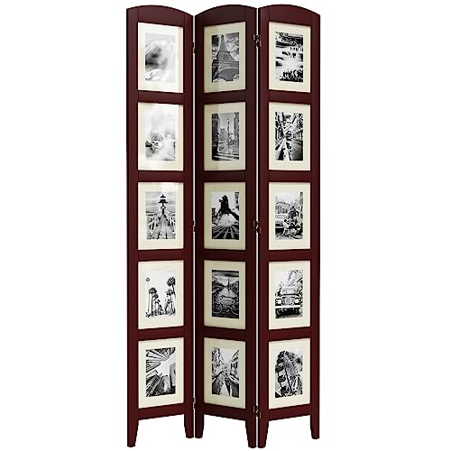 SZQINJI 3 Panel Photo Room Divider Screen, Walnut | Divider for Room Separation, for 8x10 Picture Frame Without Mat, for 5x7 Photo With Mat, Foldable, Mother Day's Gift - color: Walnut