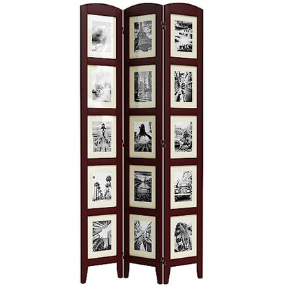 SZQINJI 3 Panel Photo Room Divider Screen, Walnut | Divider for Room Separation, for 8x10 Picture Frame Without Mat, for 5x7 Photo With Mat, Foldable, Mother Day's Gift - color: Walnut